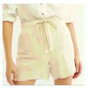 Free People Tomboy Shorts Linen Blend Loose Baggy Pockets Raw Hem Ivory